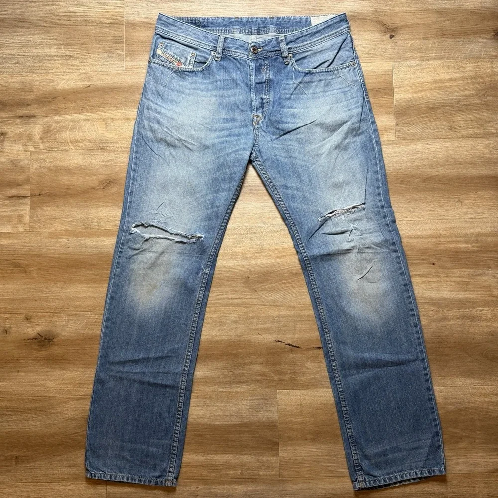 Diesel Waykee Jeans Men 32x32 Blue Straight Leg Distressed Medium Wash 0839C